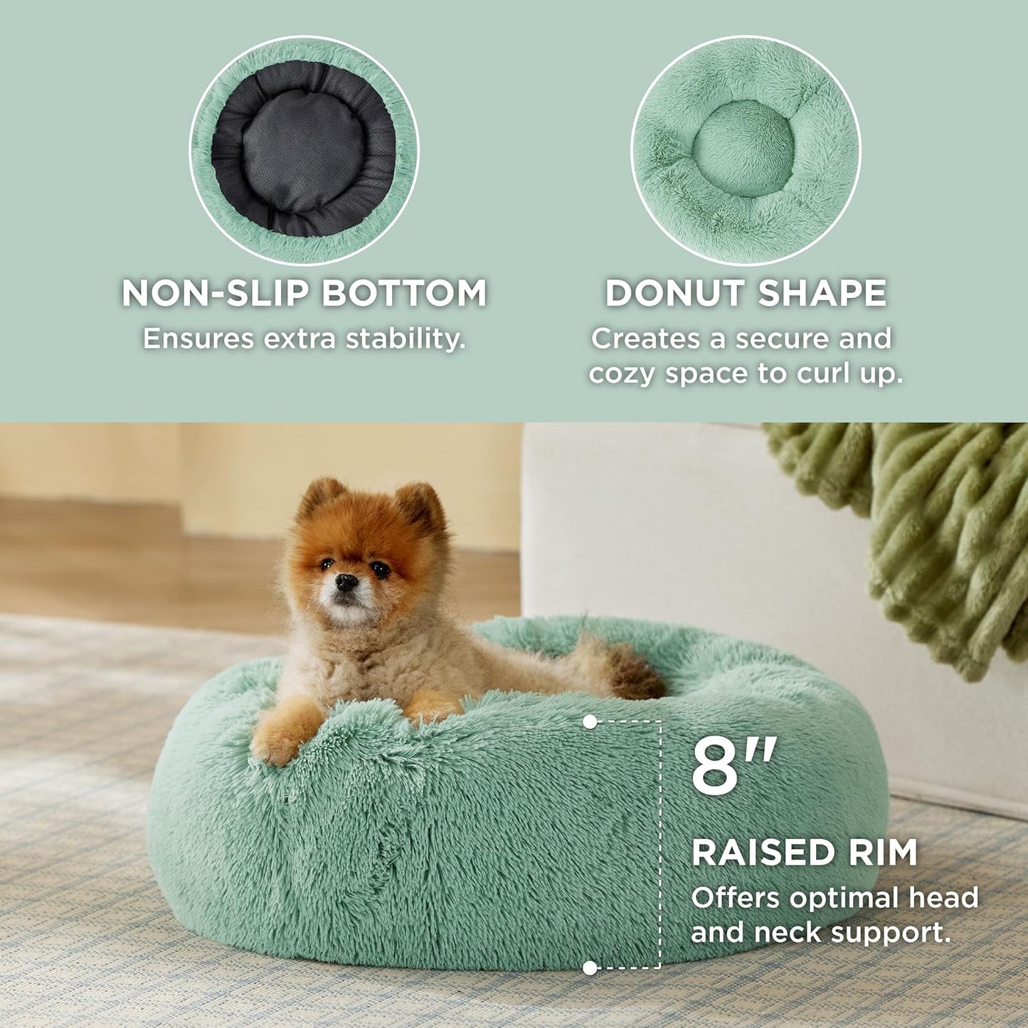 Bedsure Calming Dog Bed Medium Size Dog - Donut Washable Medium Pet Bed, 30 inches Anti-Slip Round Fluffy Plush Faux Fur Cat Bed, Fits up to 45 lbs Pets, Camel