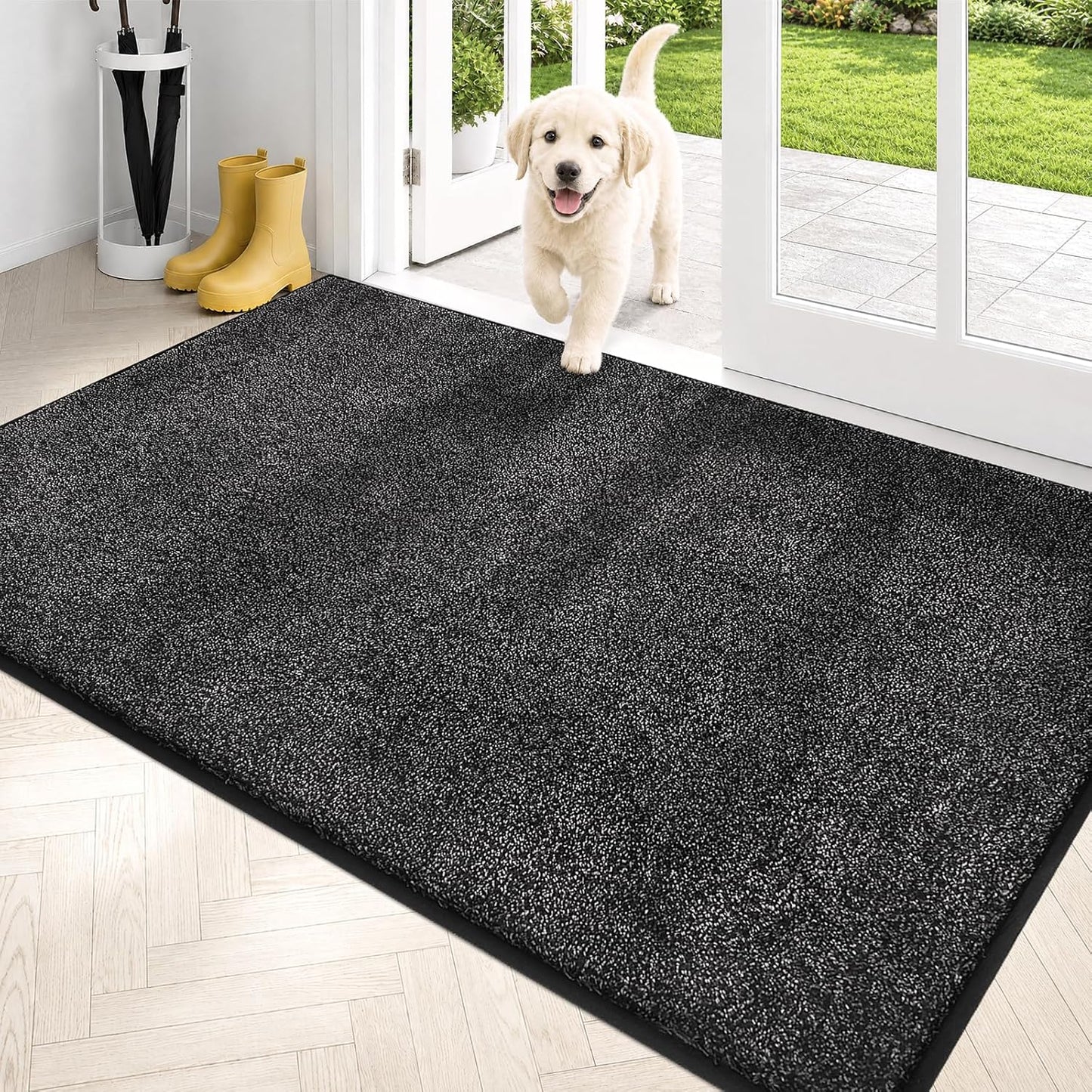PURRUGS Dirt Trapping Door Mat 20" x 31.5", Non-Slip Machine Washable Entryway Rug, Dog Doormat, Indoor Front Door Mat, Super Absorbent Entry Rug for Muddy Shoes & Paws, Bluish Grey-Black