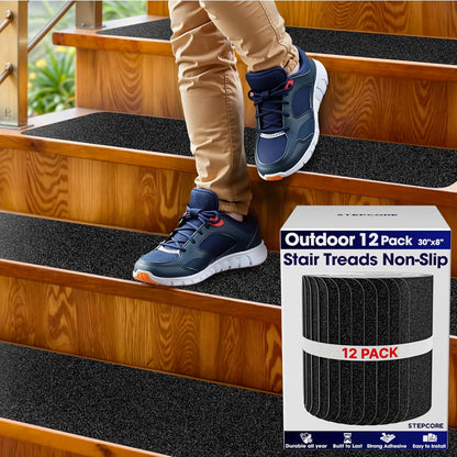 Clear Non Slip Stair Treads for Wooden Steps Indoor 30"x6" – 15-Pack Peel Stick Stair Treads – Self Adhesive Transparent Step Covers – Stair Grip Tape for Dogs, Kids – by STEPCORE