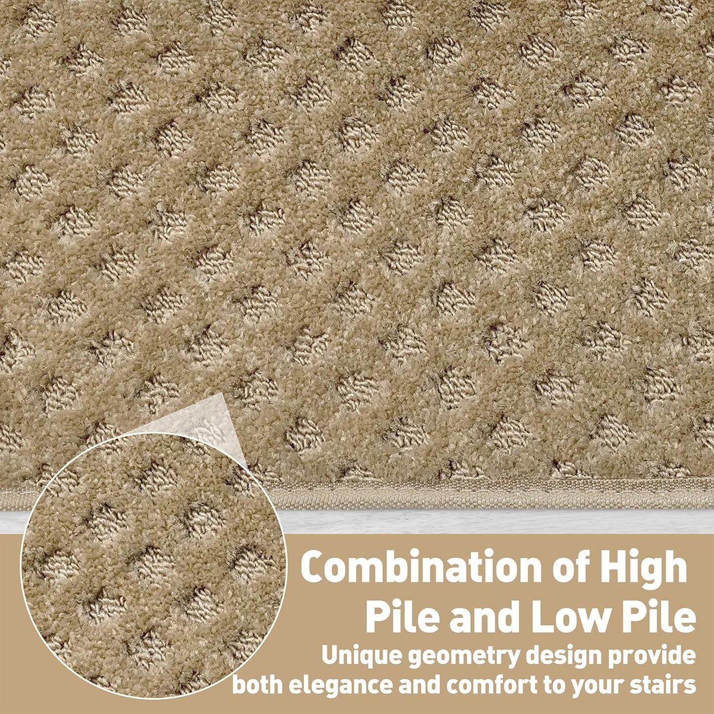 PURE ERA Bullnose Carpet Stair Treads Set Tape Free Non-Slip Indoor Stair Protectors Pet Friendly Rugs Covers Soft Skid Resistant Washable Reusable 9.5" x 30"(14 Pieces,Cream Gray)