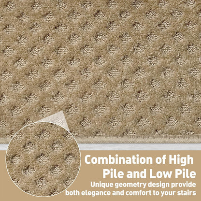 PURE ERA Bullnose Carpet Stair Treads Set Tape Free Non-Slip Indoor Stair Protectors Pet Friendly Rugs Covers Soft Skid Resistant Washable Reusable 9.5" x 30"(14 Pieces,Cream Gray)