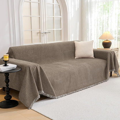 MYSKY HOME Couch Cover for Dogs, Washable Couch Covers, Non Slip Sofa Cover, Couch Cover 2 Cushion Sofa Dogs Furniture Protector with Tassels, Chenille Sofa Slipcover for Pets, 71"x118", Dark Grey