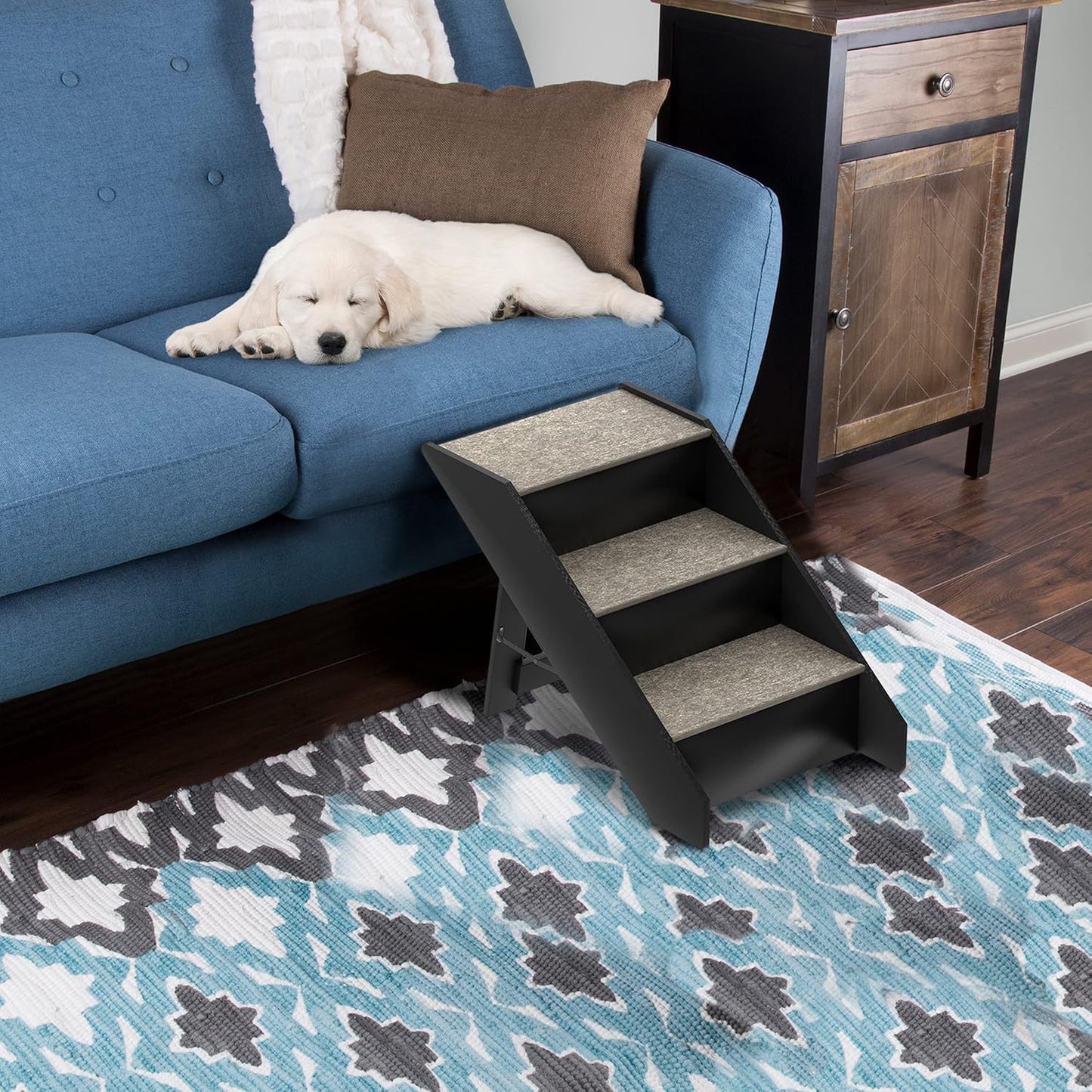 Pet Stairs - Home and Vehicle Foldable Nonslip Dog Steps with 3-Step Design - for Puppies, Kittens, and Other Small Pets by PETMAKER (Gray)