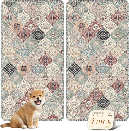 nunubaby Washable Pee Pads for Dogs, Stylish, Non-Slip and Leak-Proof Pee Pads. Reusable Potty Pads for Dogs for Crates and Floors.(Beige/Multi, 24" x48" )