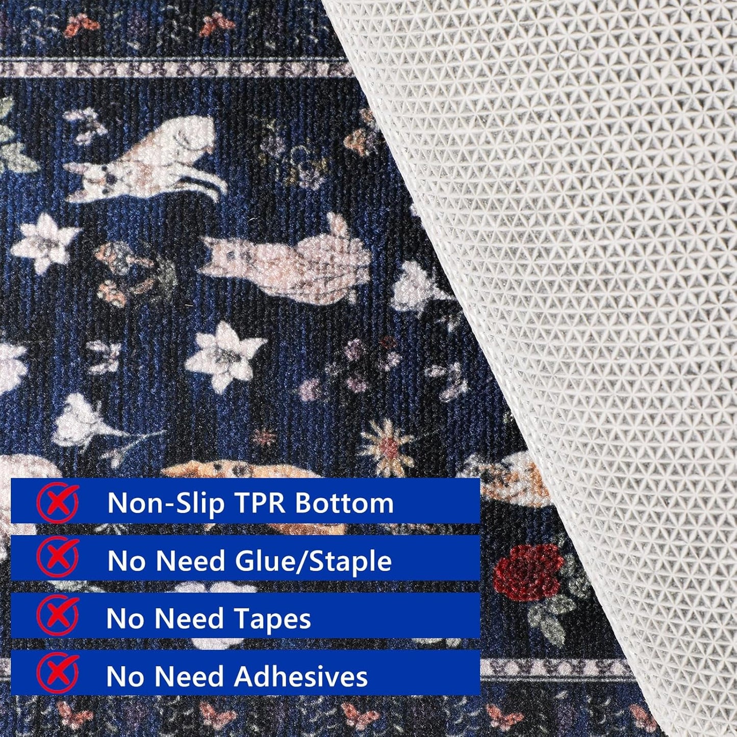 Animal Cat Dog Stair Treads Non Slip for Wooden Steps 15PCS 8"x30" Stair Carpet Treads TPR Backing Soft Stair Runner Washable Reusable Indoor Safety Stair Mats for Elders Kids Dogs Black