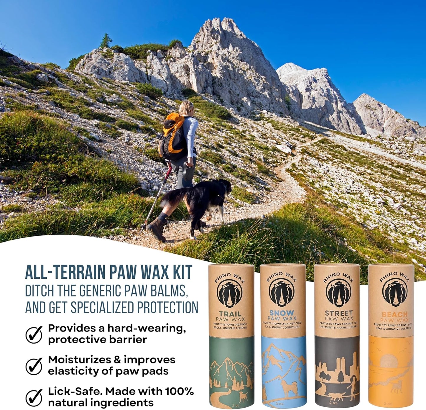 Rhino Wax - Dog Paw Protector for Hot Pavement - Use Street Wax Before Taking Dogs on Asphalt - Balm Protects from Warm Surfaces Rocks Road Debris - Great for Dogs who Hate Dog Shoes for Hot Pavement