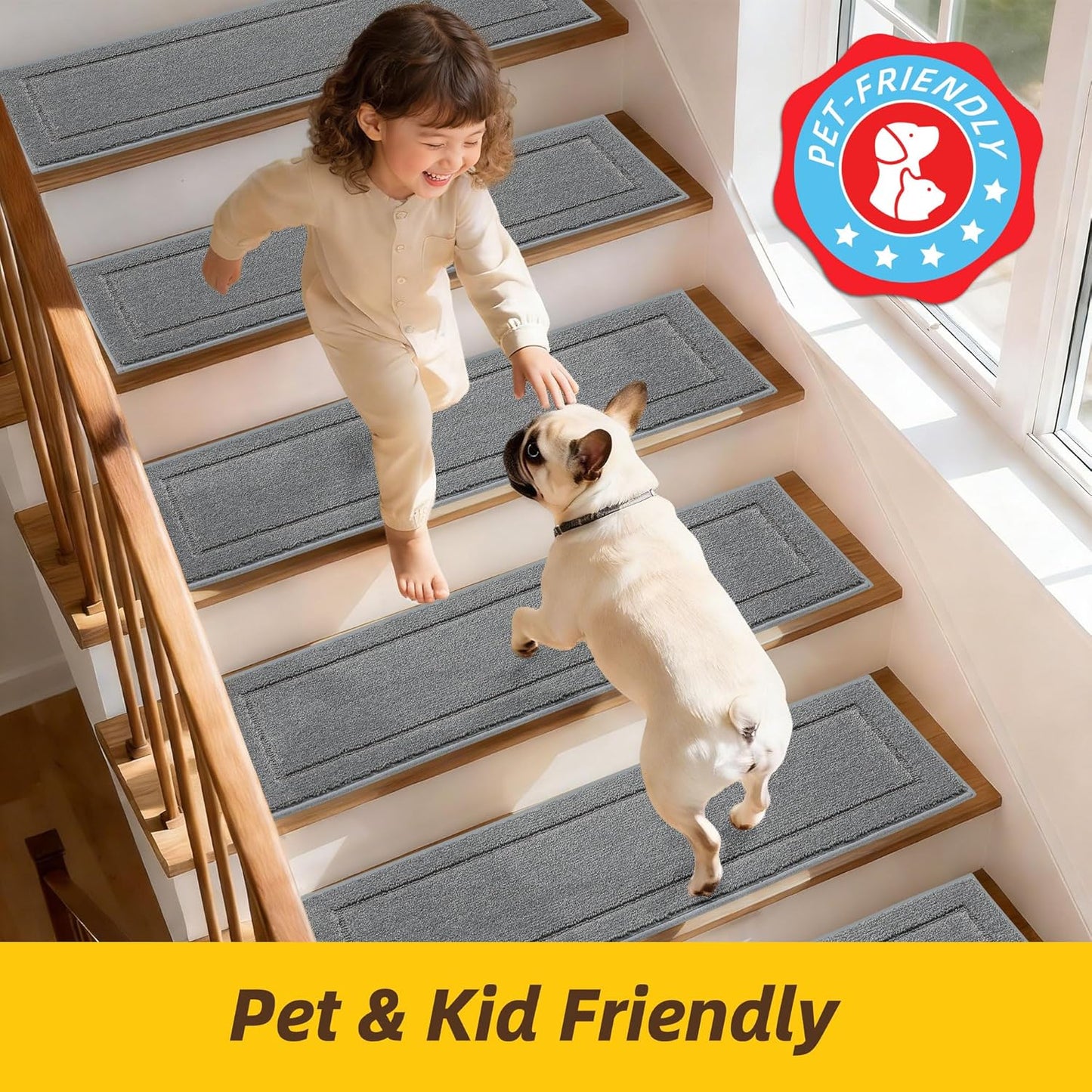 Non-Slip Stair Treads for Wooden Steps Indoor, 15 Pack 8" X 30" Edging Stair Rugs with TPE Backing, Carpet Stair Treads for Kids Elders & Pets, 100% Polyester Soft Stair Runners, Brown