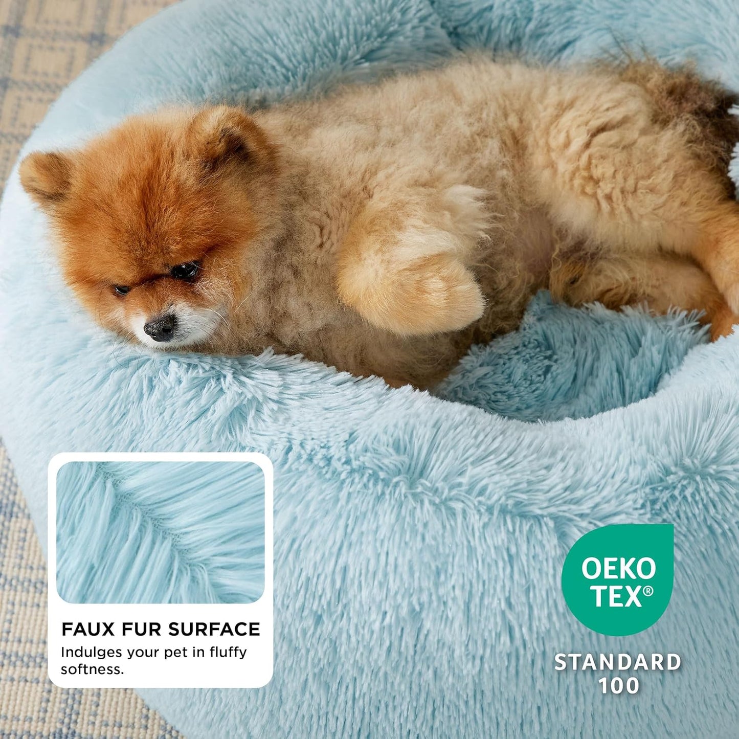 Bedsure Calming Dog Bed Medium Size Dog - Donut Washable Medium Pet Bed, 30 inches Anti-Slip Round Fluffy Plush Faux Fur Cat Bed, Fits up to 45 lbs Pets, Camel