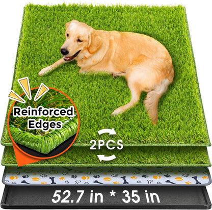 Hompet Dog Grass Pad with Tray Large, 35"x22.5", 2 Reusable Artificial Turf for Dogs Potty, Waterproof Non-Slip Washable Pee Pads, Quickly Absorbency Portable Dog Litter Box for Indoor/Outdoor Use