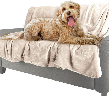 Waterproof Pet Blanket - 50x60-Inch Reversible Sherpa Fleece Throw Protects Couches, Cars, and Beds from Spills, Stains, and Fur by PETMAKER (Gray)