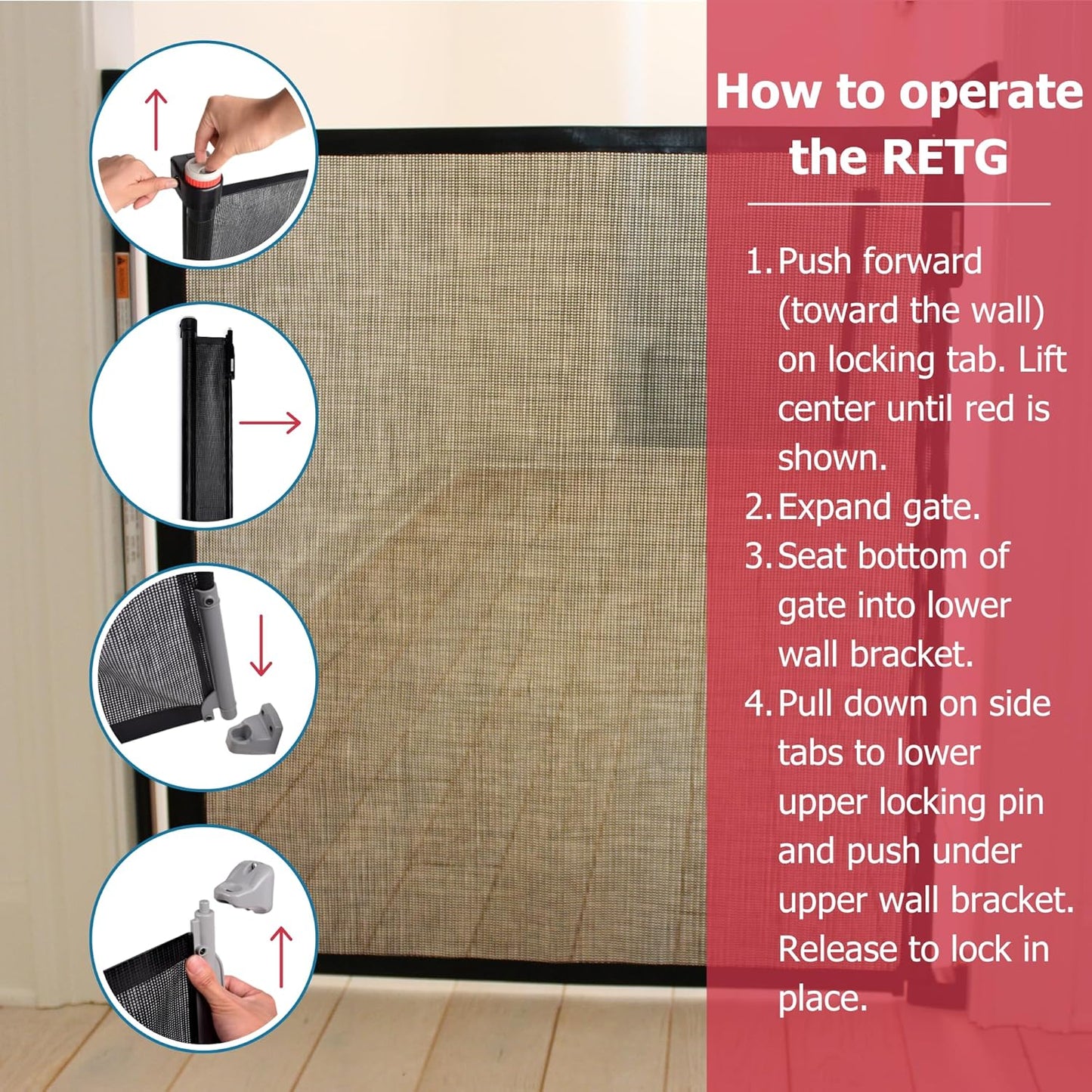 Cardinal Gates RETG Retractable Baby Gate - Mesh Retractable Dog Gate - Extends Up to 55 Inches Wide - 36 Inches Tall - Black