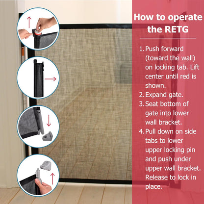 Cardinal Gates RETG Retractable Baby Gate - Mesh Retractable Dog Gate - Extends Up to 55 Inches Wide - 36 Inches Tall - Black