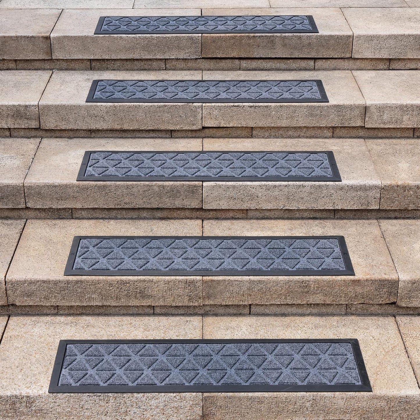 Rubber Stair Treads Non Slip Outdoor/Indoor 30" x 10" 6-Pack, Outdoor Stair Treads with Nosing for Garage, Patio, Wooden Marble Tile Metal Concrete Steps
