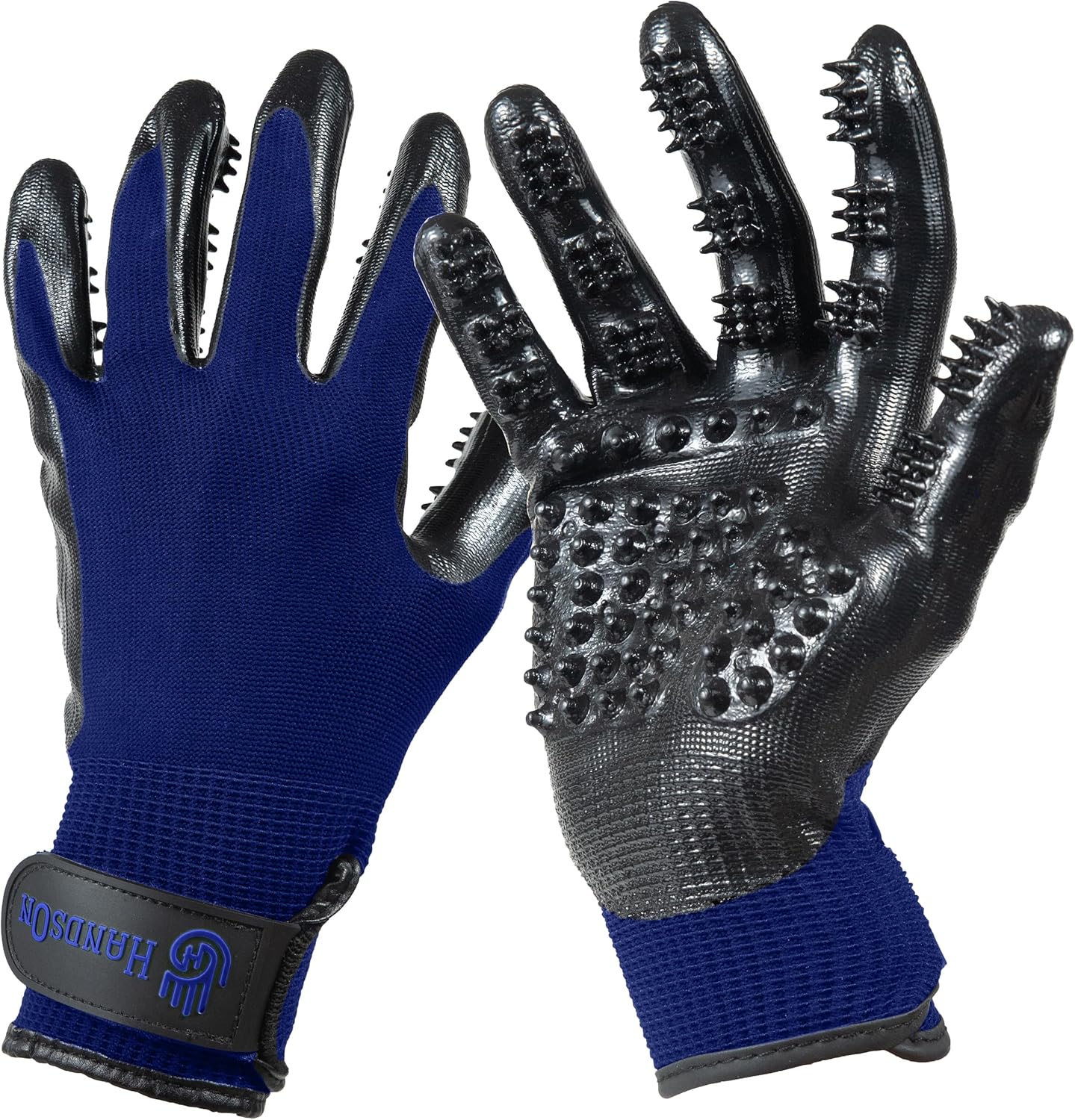 H HandsOn Pet Grooming Gloves - Patented #1 Ranked, Award Winning Shedding, Bathing, & Hair Remover Gloves - Gentle Brush for Cats, Dogs, and Horses (Black, Medium)