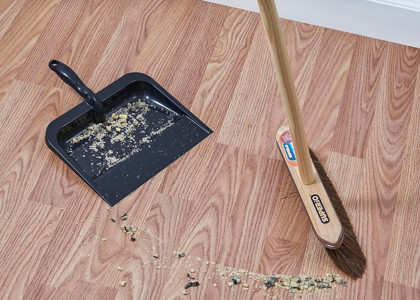 Superio Kitchen and Home Horsehair Broom With Wood Handle, Fine Premium Bristles - Heavy Duty Household Broom Easy Swiping Dust And Wisp Floors And Corners , 12" sweeping head