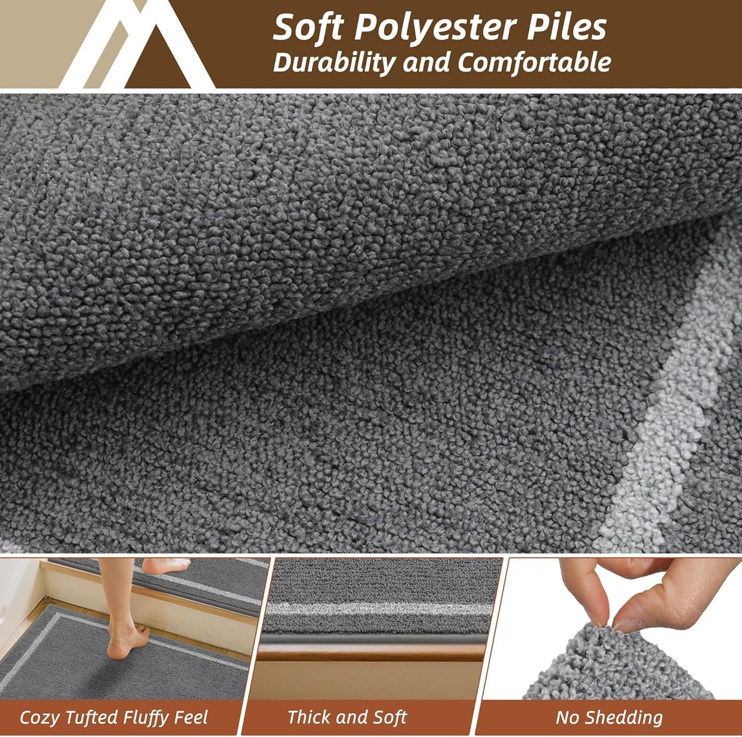 COSY HOMEER Soft Stair Treads Non-Slip Carpet Mat 28inX9in Indoor Stair Runners for Wooden Steps,Stair Rugs for Kids and Dogs, 100% Polyester TPE Backing 4pcs,Beige