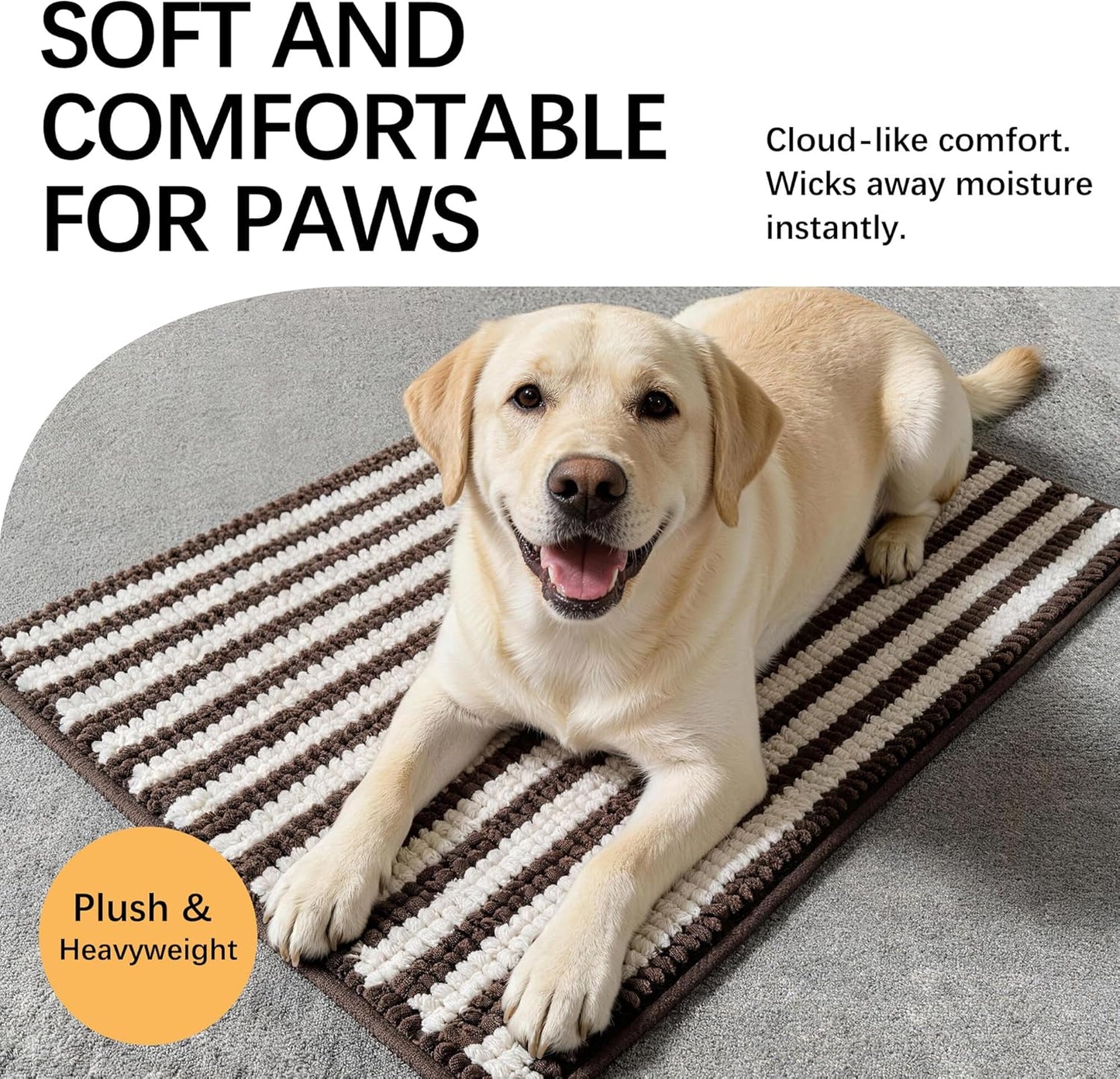 Dog Door Mat for Muddy Paws - Absorbent Quick-Dry Non-Slip Washable Chenille Pet Rug, Indoor Entryway Mat for Front Door & Crate (Brown, 24" L*16" W)