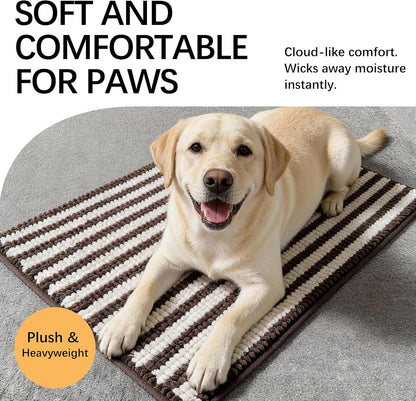 Dog Door Mat for Muddy Paws - Absorbent Quick-Dry Non-Slip Washable Chenille Pet Rug, Indoor Entryway Mat for Front Door & Crate (Brown, 24" L*16" W)
