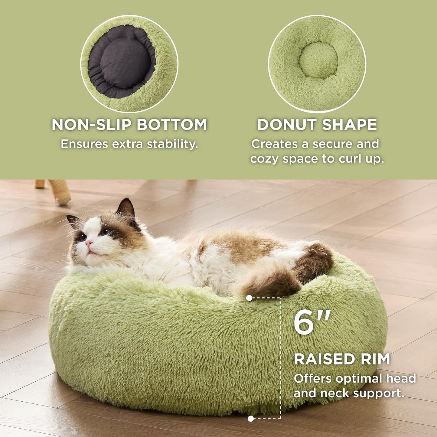 Bedsure Calming Dog Bed Medium Size Dog - Donut Washable Medium Pet Bed, 30 inches Anti-Slip Round Fluffy Plush Faux Fur Cat Bed, Fits up to 45 lbs Pets, Camel