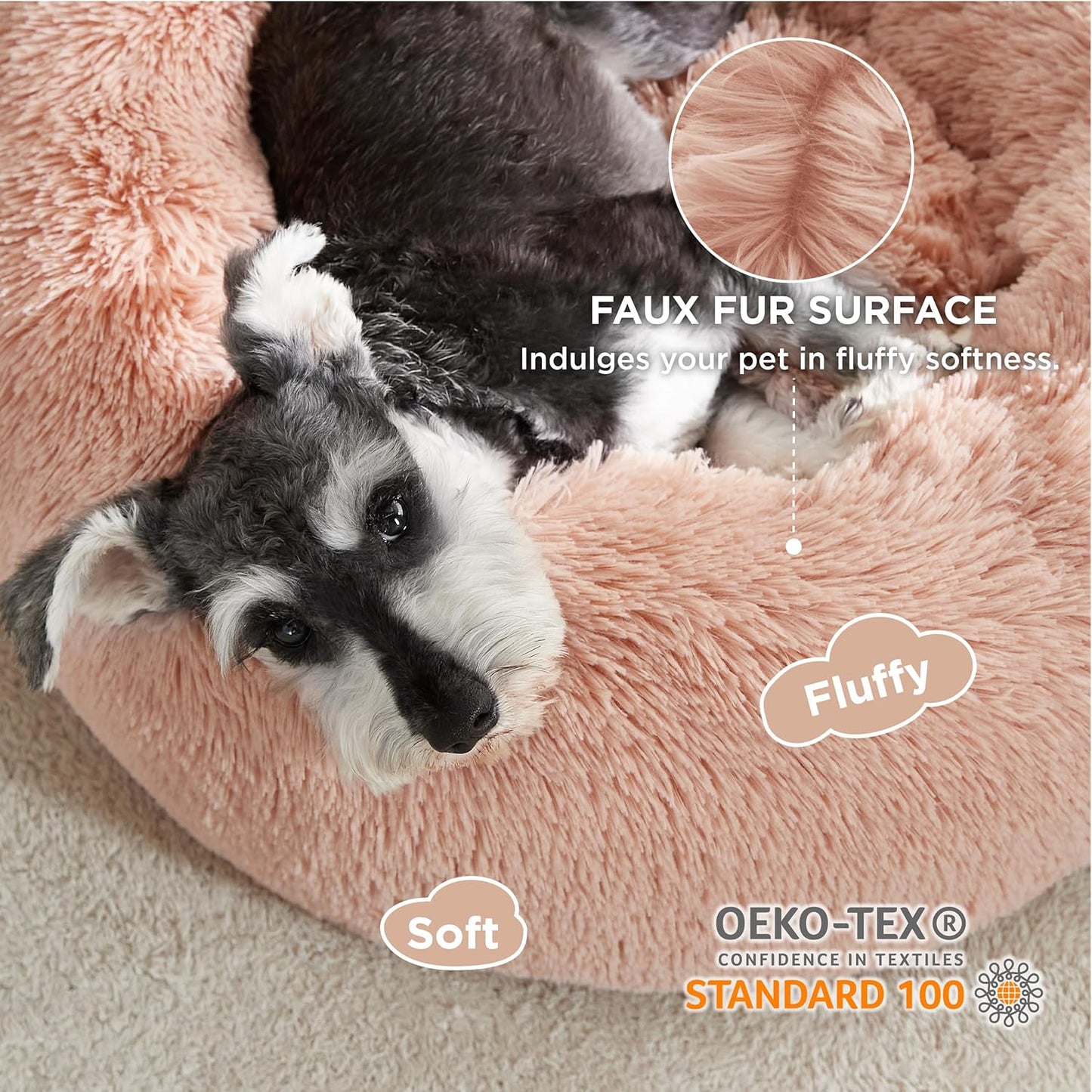 Bedsure Calming Dog Bed Medium Size Dog - Donut Washable Medium Pet Bed, 30 inches Anti-Slip Round Fluffy Plush Faux Fur Cat Bed, Fits up to 45 lbs Pets, Camel