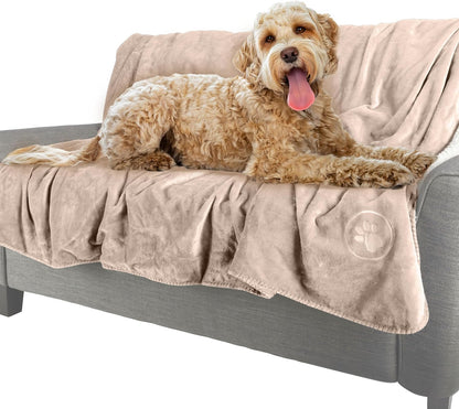 Waterproof Pet Blanket - 50x60-Inch Reversible Sherpa Fleece Throw Protects Couches, Cars, and Beds from Spills, Stains, and Fur by PETMAKER (Gray)