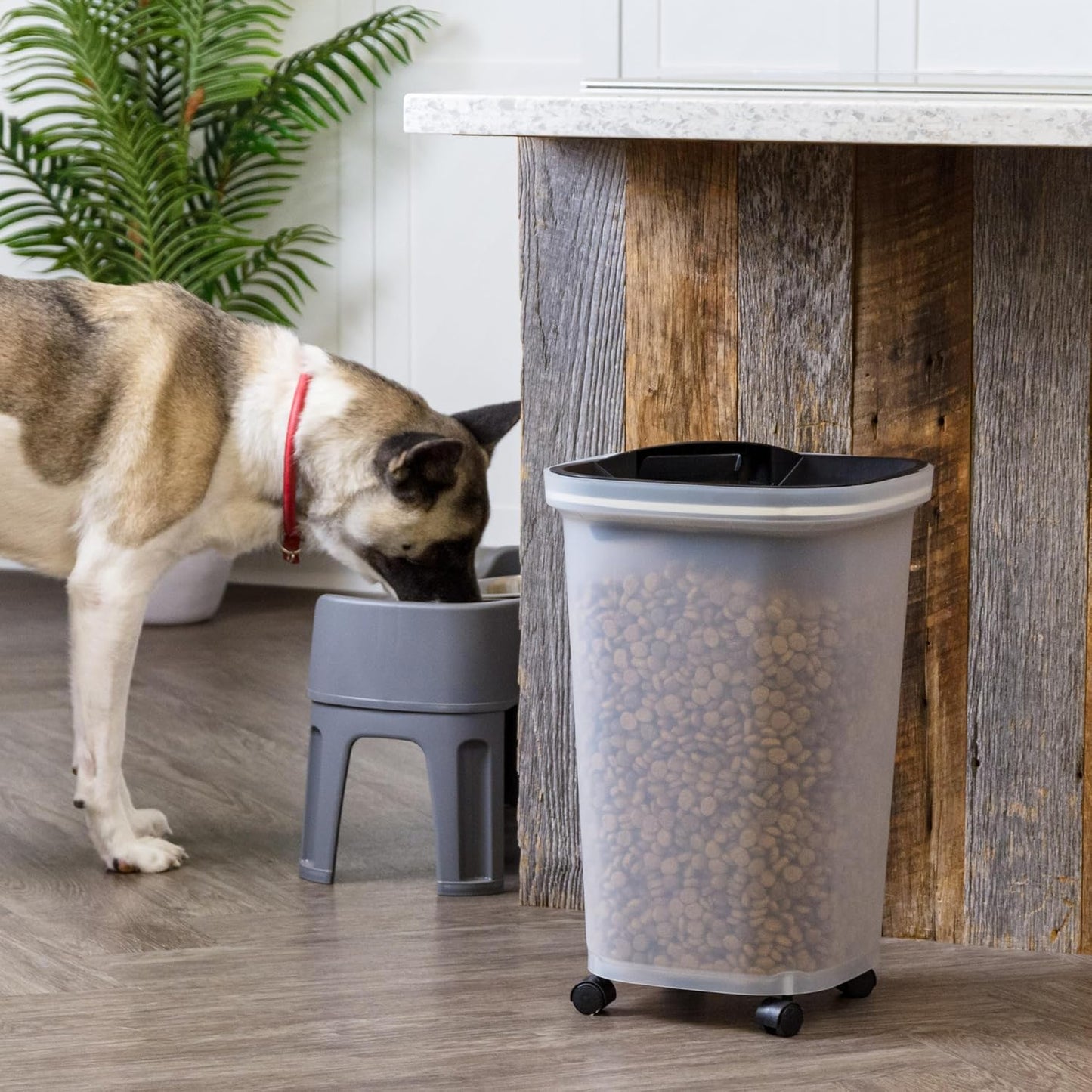 IRIS USA Airtight Dog Food Storage Container, Up to 30 lbs, Attachable Wheels, for Dog Cat Bird and other Pet Food Storage Bin, Keep Fresh, Easy Mobility, BPA Free, Black