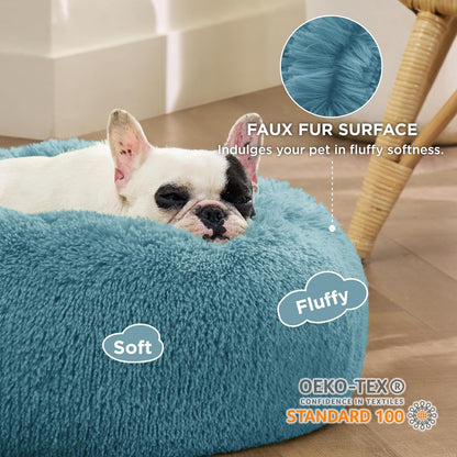 Bedsure Calming Dog Bed Medium Size Dog - Donut Washable Medium Pet Bed, 30 inches Anti-Slip Round Fluffy Plush Faux Fur Cat Bed, Fits up to 45 lbs Pets, Camel
