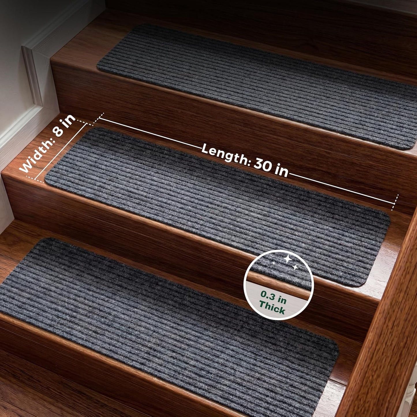 MBIGM 8" X 30" (15 in Pack) Nonslip Carpet Stair Treads Non-Skid Safety Rug Slip Resistant Indoor Runner for Kids Elders & Pets with Reusable Adhesive - Brown - Non Slip Stair Treads Indoor