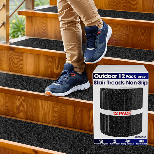 Clear Non Slip Stair Treads for Wooden Steps Indoor 30"x6" – 15-Pack Peel Stick Stair Treads – Self Adhesive Transparent Step Covers – Stair Grip Tape for Dogs, Kids – by STEPCORE