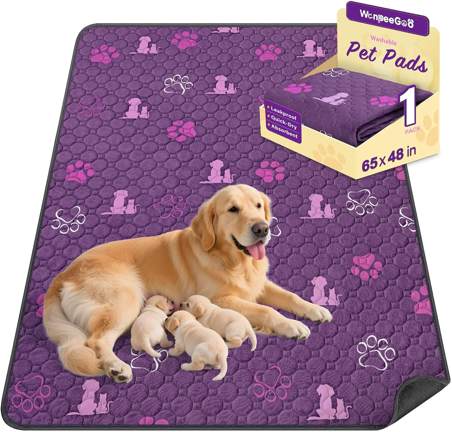 WanpeeGoo Washable Pee Pads for Dogs, 4 Pack Absorbent Reusable Training Dog Pads Pet Puppy Pads, Non-Slip Potty Pads for Whelping, Playpen, Crate, Bed, Grey 18"x24"