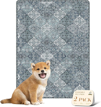 nunubaby Washable Pee Pads for Dogs, Stylish, Non-Slip and Leak-Proof Pee Pads. Reusable Potty Pads for Dogs for Crates and Floors.(Beige/Multi, 24" x48" )
