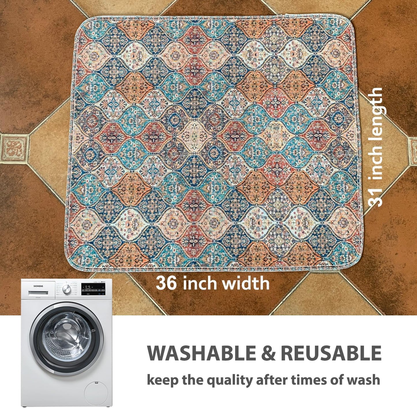 nunubaby Washable Pee Pads for Dogs, Stylish, Non-Slip and Leak-Proof Pee Pads. Reusable Potty Pads for Dogs for Crates and Floors.(Beige/Multi, 24" x48" )