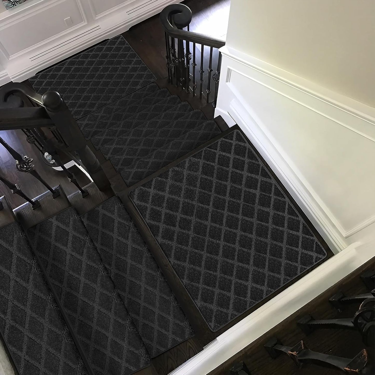 PURE ERA Bullnose Carpet Stair Treads Set Tape Free Non-Slip Indoor Stair Protectors Pet Friendly Rugs Covers Soft Skid Resistant Washable Reusable 9.5" x 30"(14 Pieces,Cream Gray)