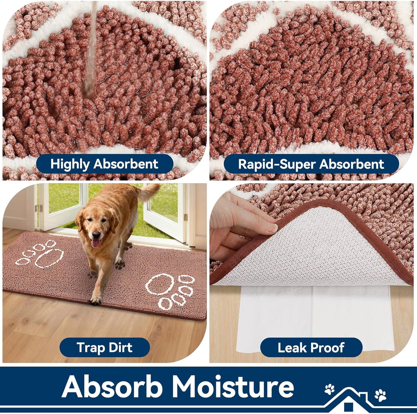Bcoimo Super Absorbent Dog Door Mat, 30"*20" Anti Slip Mat for Muddy Paws, Pet Rugs for Dirty Paws Washable that Absorbs Moisture and Dirt, for Dog Cage and Pet Resting Carpet