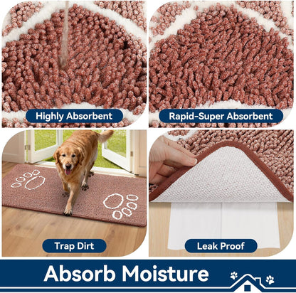 Bcoimo Super Absorbent Dog Door Mat, 30"*20" Anti Slip Mat for Muddy Paws, Pet Rugs for Dirty Paws Washable that Absorbs Moisture and Dirt, for Dog Cage and Pet Resting Carpet