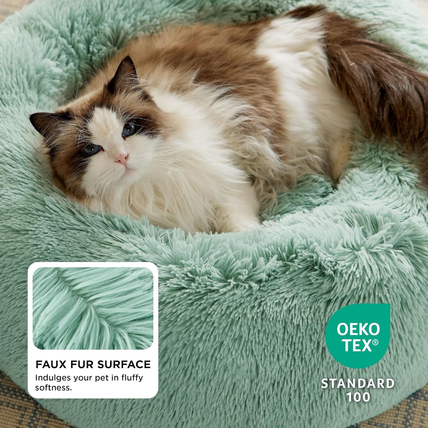 Bedsure Calming Dog Bed Medium Size Dog - Donut Washable Medium Pet Bed, 30 inches Anti-Slip Round Fluffy Plush Faux Fur Cat Bed, Fits up to 45 lbs Pets, Camel