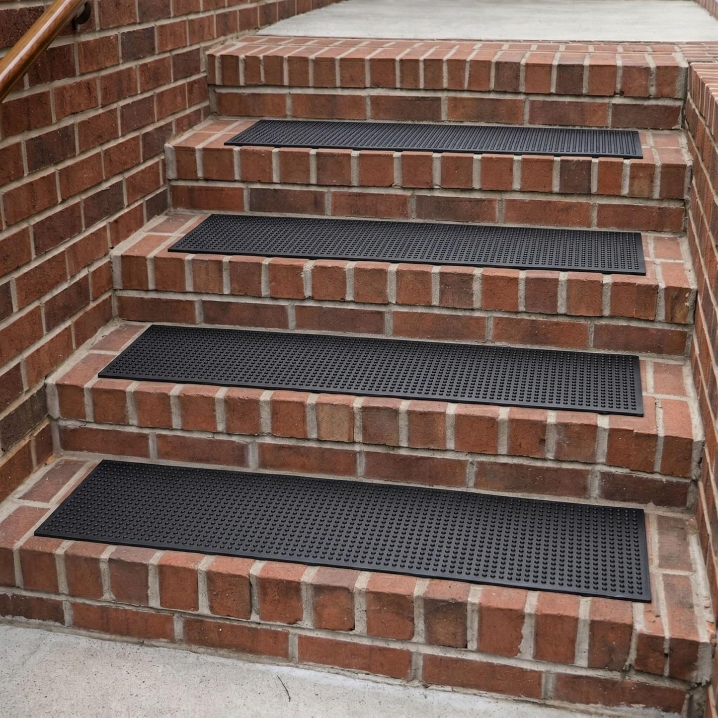 Ottomanson Outdoor Rubber Stair Treads – Ribbed Heavy-Duty Non-Slip Stair Mats – Best Grip on Concrete, Brick & Textured Step – Fastening Recommended for Wooden & RV Steps, Pack of 5