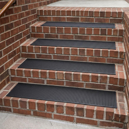 Ottomanson Outdoor Rubber Stair Treads – Ribbed Heavy-Duty Non-Slip Stair Mats – Best Grip on Concrete, Brick & Textured Step – Fastening Recommended for Wooden & RV Steps, Pack of 5