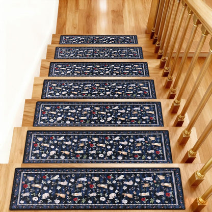 Animal Cat Dog Stair Treads Non Slip for Wooden Steps 15PCS 8"x30" Stair Carpet Treads TPR Backing Soft Stair Runner Washable Reusable Indoor Safety Stair Mats for Elders Kids Dogs Black