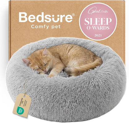 Bedsure Calming Dog Bed Medium Size Dog - Donut Washable Medium Pet Bed, 30 inches Anti-Slip Round Fluffy Plush Faux Fur Cat Bed, Fits up to 45 lbs Pets, Camel