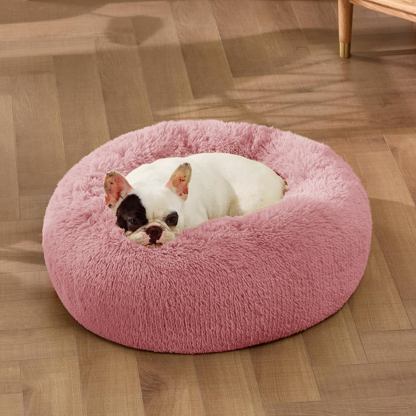 Bedsure Calming Dog Bed Medium Size Dog - Donut Washable Medium Pet Bed, 30 inches Anti-Slip Round Fluffy Plush Faux Fur Cat Bed, Fits up to 45 lbs Pets, Camel