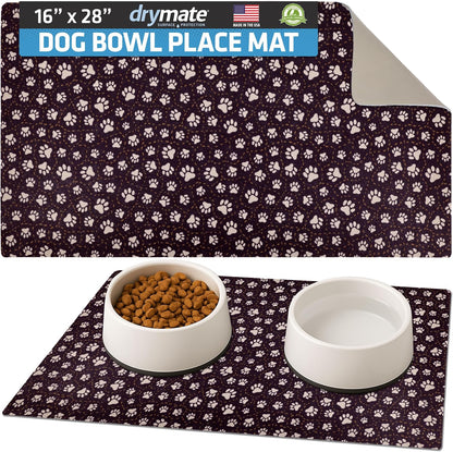 Drymate Pet Bowl Placemat, Dog & Cat Food Feeding Mat - Absorbent Fabric, Waterproof Backing, Slip-Resistant - Machine Washable/Durable (USA Made) (12” x 20”) (Indigo)