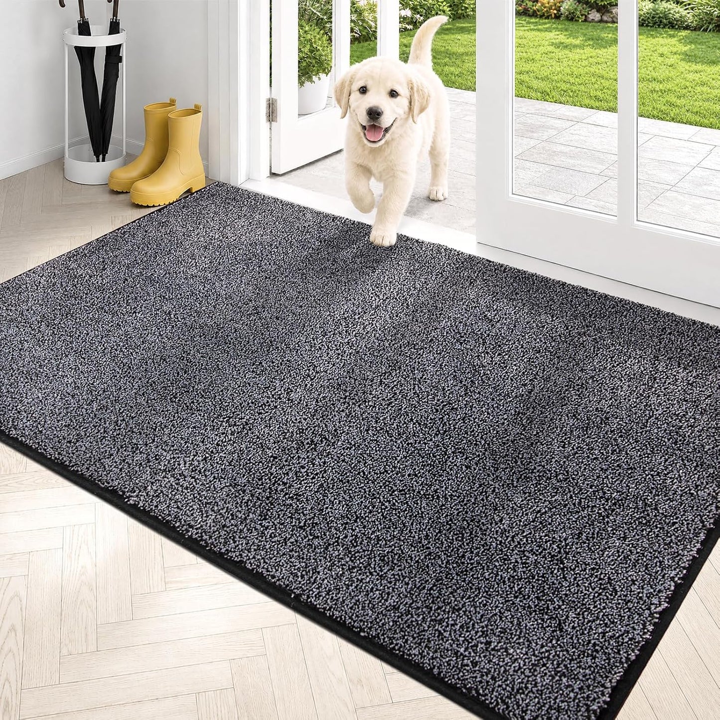 PURRUGS Dirt Trapping Door Mat 20" x 31.5", Non-Slip Machine Washable Entryway Rug, Dog Doormat, Indoor Front Door Mat, Super Absorbent Entry Rug for Muddy Shoes & Paws, Bluish Grey-Black