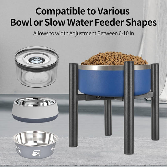 PROERR Raised Single Dog Bowl Stand, Adjustable 12-16" Tall, Elevated Dogs Food Bowl Stand for 8-12" Wide Bowls, Dog Bowl Holder for Medium Large - Metal Pets Dish Holder Only - Black