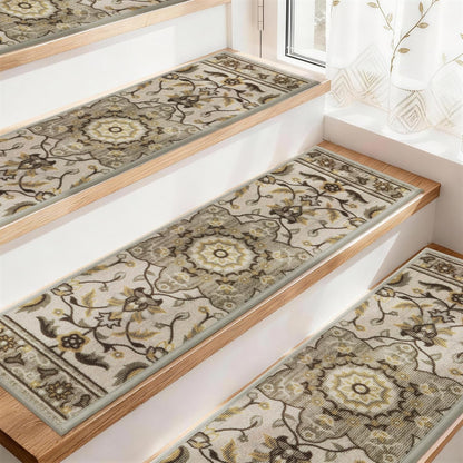 COSY HOMEER-Stair-Treads-for-Wooden-Steps Washable Indoor Stair Treads Non Slip 8" X 30" Soft Stair Carpet Treads Reusable Peel and Stick Stair Runner Rug for Kids, Elders and Pets 15pcs