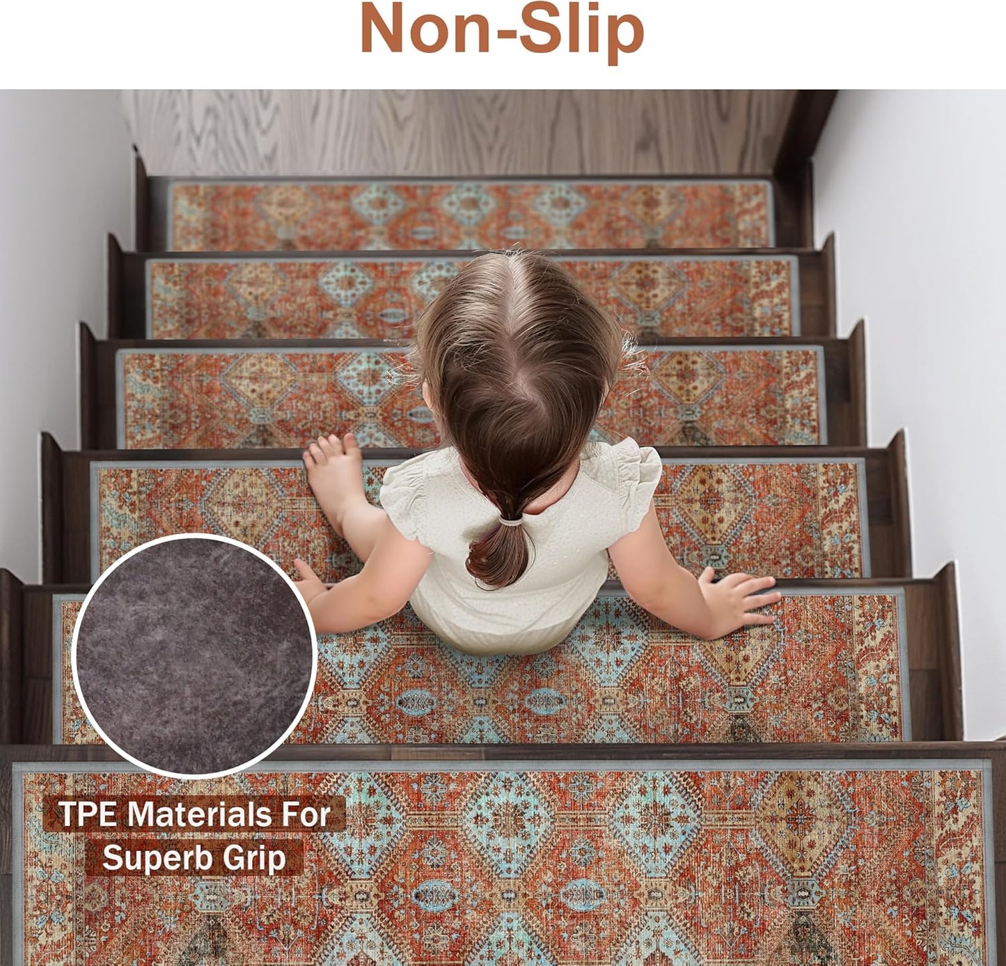 sarben Non Slip Stair Treads for Wooden Steps 15PCS - 8"x30" Indoor Safety Carpet, Edging Mats with TPE Adhesive Backing, Pet and Elderly Friendly Stair Rugs (Taupe) - Colors A