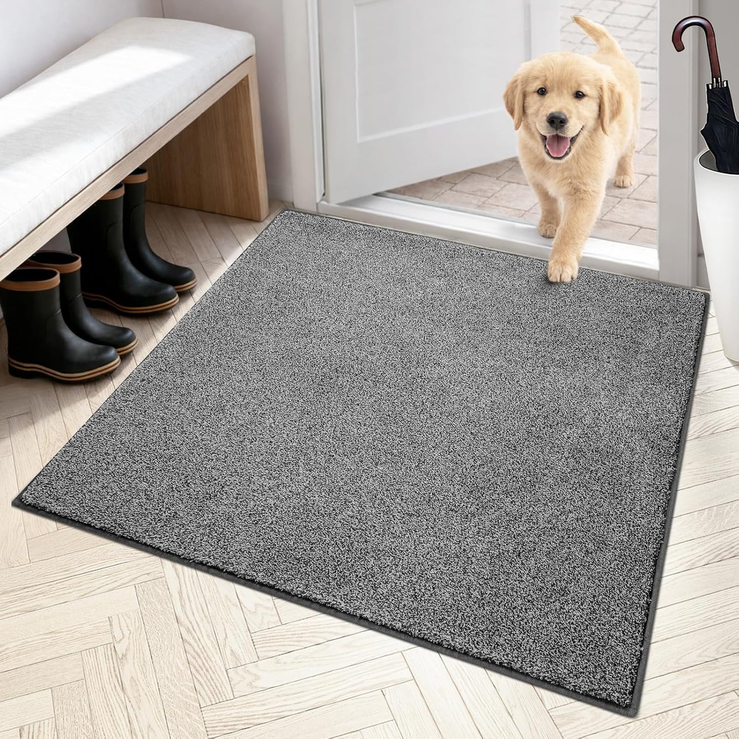 PURRUGS Dirt Trapping Door Mat 20" x 31.5", Non-Slip Machine Washable Entryway Rug, Dog Doormat, Indoor Front Door Mat, Super Absorbent Entry Rug for Muddy Shoes & Paws, Bluish Grey-Black