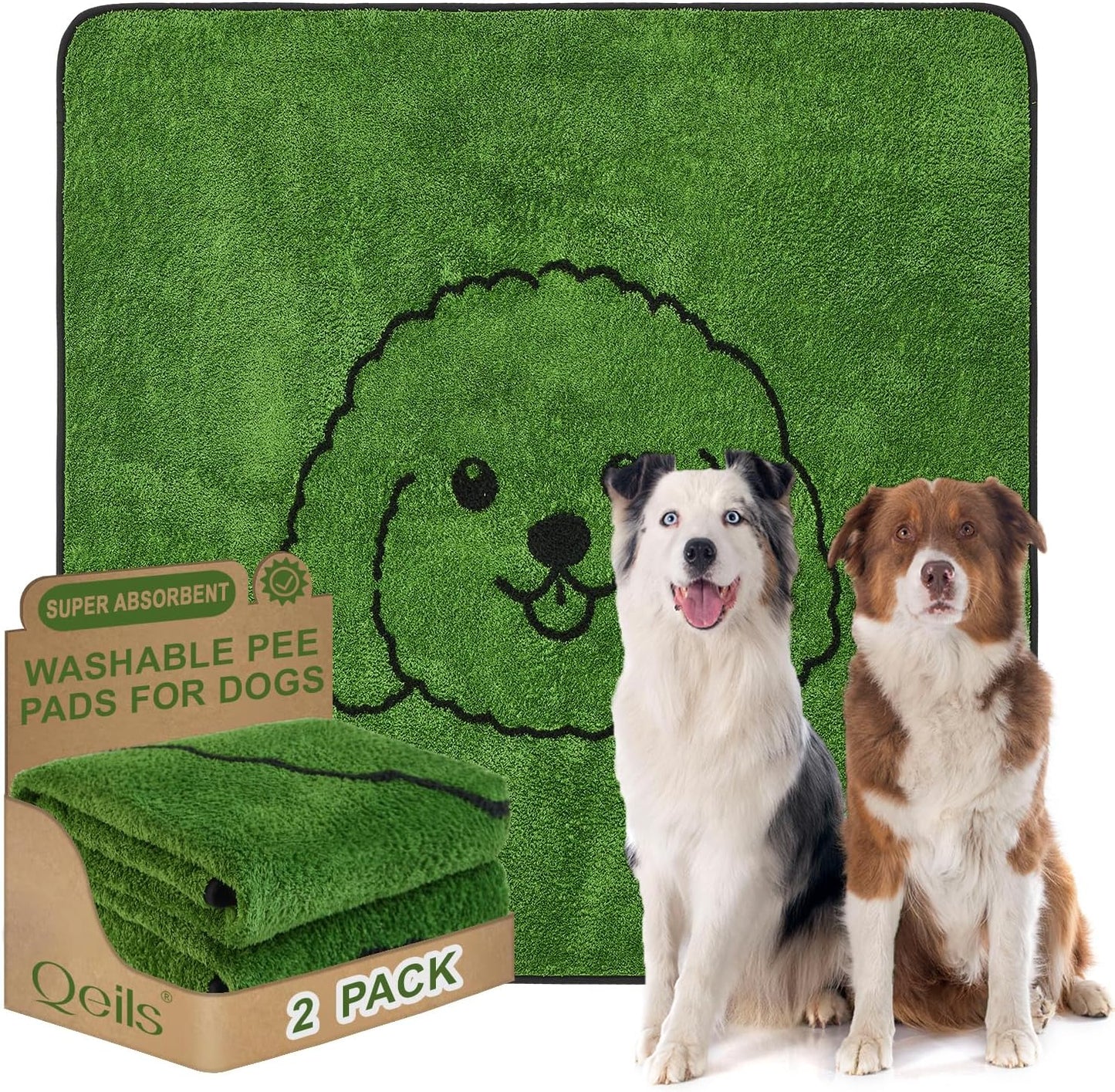 Qeils Reusable Puppy Pads, Washable Pee Pads for Dogs 2 Pack Durable Absorbent Leakproof Dog Training Pads for Home or Travel, Non-Slip Wee Wee Pads Potty Pads 18"x24"