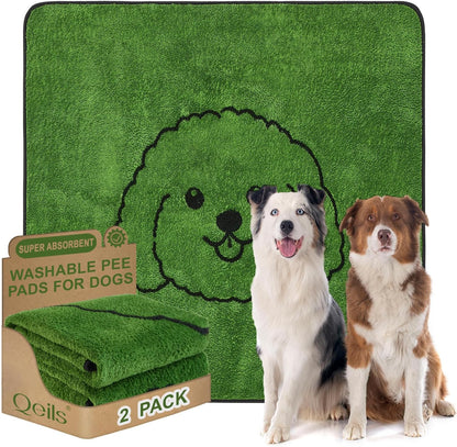 Qeils Reusable Puppy Pads, Washable Pee Pads for Dogs 2 Pack Durable Absorbent Leakproof Dog Training Pads for Home or Travel, Non-Slip Wee Wee Pads Potty Pads 18"x24"