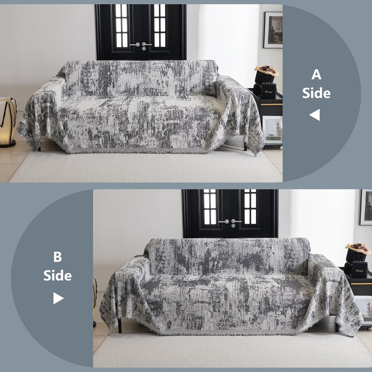 MYSKY HOME Couch Cover for Dogs, Washable Couch Covers, Non Slip Sofa Cover, Couch Cover 2 Cushion Sofa Dogs Furniture Protector with Tassels, Chenille Sofa Slipcover for Pets, 71"x118", Dark Grey